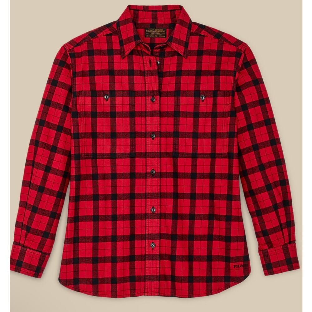 Filson Alaskan Guide Shirt Red Black Buffalo Check Brushed Cotton Shirt Medium